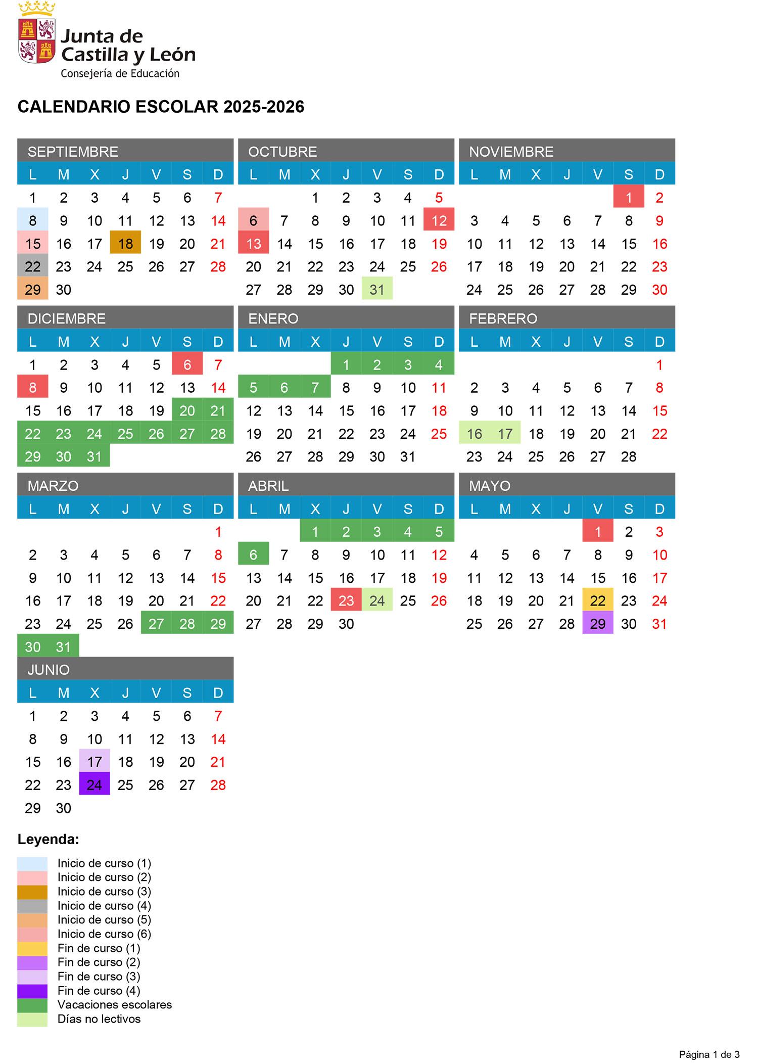 Calendario escolar 25-26